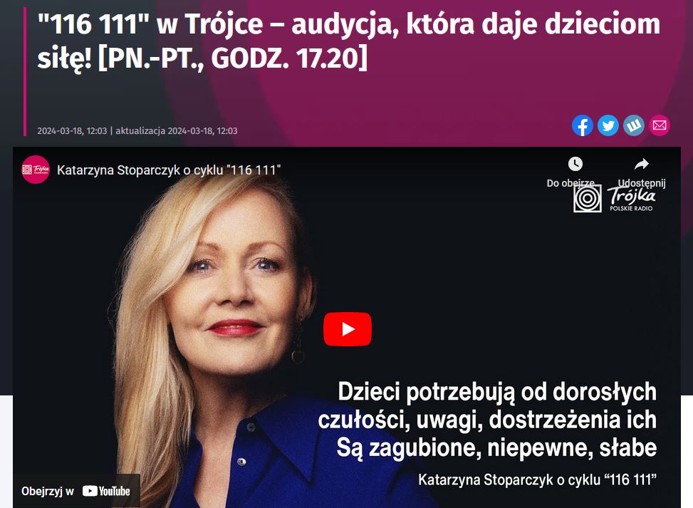 116 111 nowa audycja Trójki Polskiego Radia
